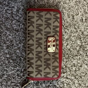 Michael Kors Tan and Red Logo Wallet